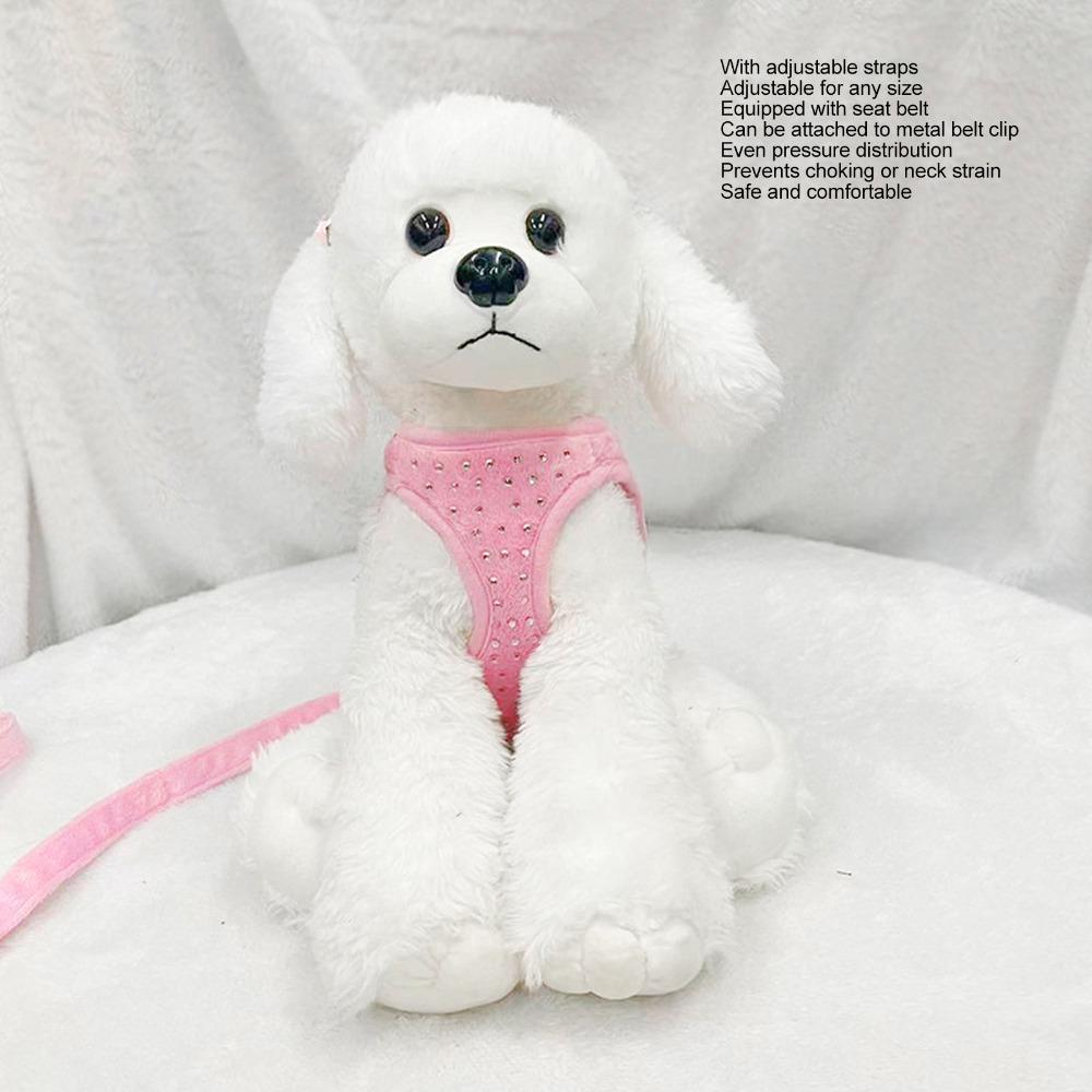 Soft Texture Dog Harness Solid Pink Sturdy Strap Dog Leash Set Flexible Strap Skin Friendly Cat Leash Set Daily Walking