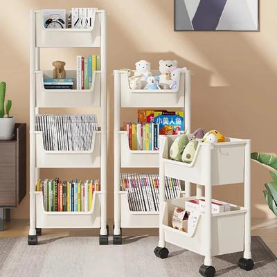 Книжная полка на тележке, портативная креативная кухонная полка для хранения, гостиная, передвижная витрина, угловой шкаф, передвижная книжная полка с колесиками