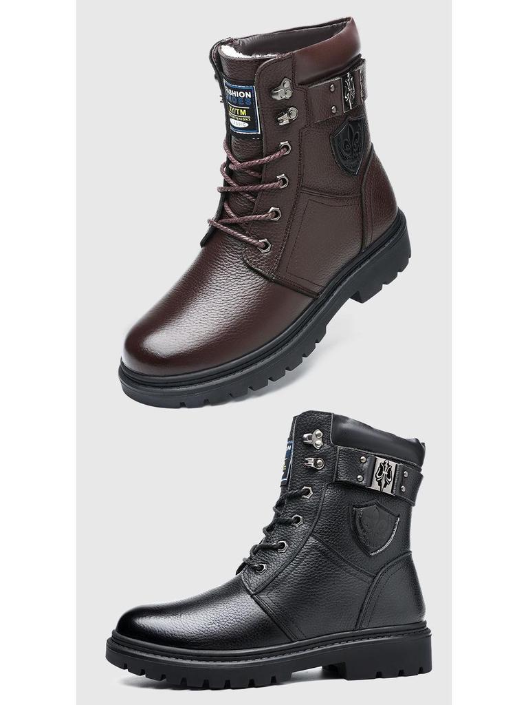 Мужские зимние ботинки из натуральной кожи с высоким берцем: Рабочие ботинки Martin из толстой коровьей кожи с бархатной подкладкой