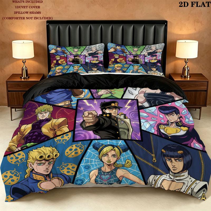 Jojos Bizarre Adventure Pattern Bedding Quilt Set Quilt Cover Pillowcase Home Birthday Gift(1 * duvet cover + 2 * pillowcase, without core)