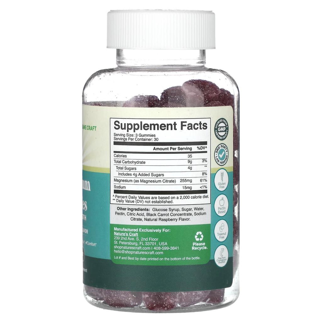 Nature'S Craft, Magnesium Gummies, Extra Strength, Raspberry Flavor, 90 Gummies