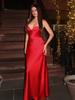 Женское длинное платье-комбинация с V-образным вырезом, красное платье на тонких бретелях для дам, рождественский фестиваль, день рождения, отпуск, красное черное платье 2025