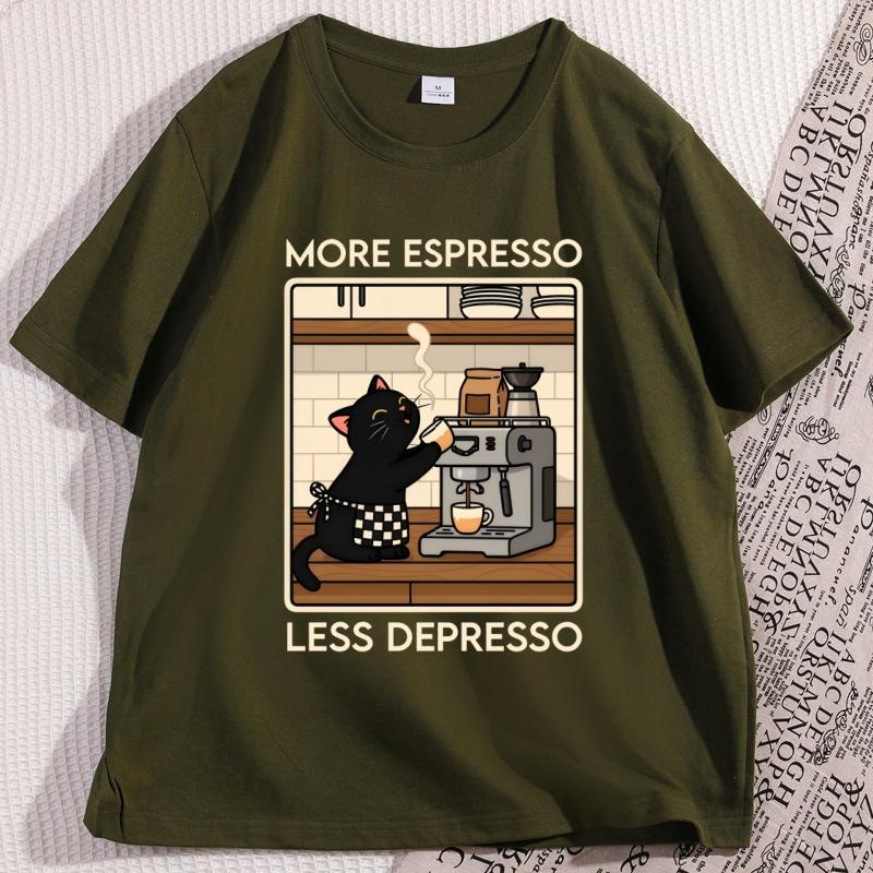 Vintage Cat Coffee Tshirt Funny Graphic Tee Unisex Women Causal Shortsleeve Unisex T Shirts Soft Breathable Cotton Clothes Tops