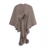 Women Cloak Shawl V-neck Solid Color Plush Ball Decor Cross Design Warm Versatile Knitting Shawl Daily Commuting Wear