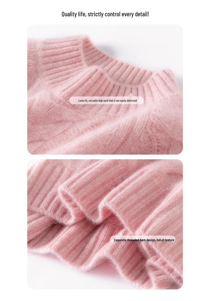 Women's Autumn Winter Cashmere Cable Knit Half Turtleneck Sweater - Solid Color, Slimming, Long Sleeve, Soft