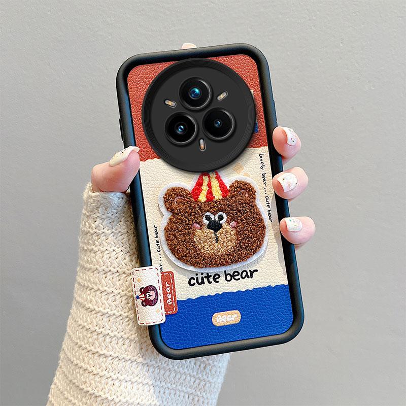 KEYSION Мультяшный Милый Плюшевый Вышитый Чехол для Realme 14 Pro+ 5G со Шнурком Ударопрочный Чехол для Телефона для OPPO Realme 14 Pro 5G