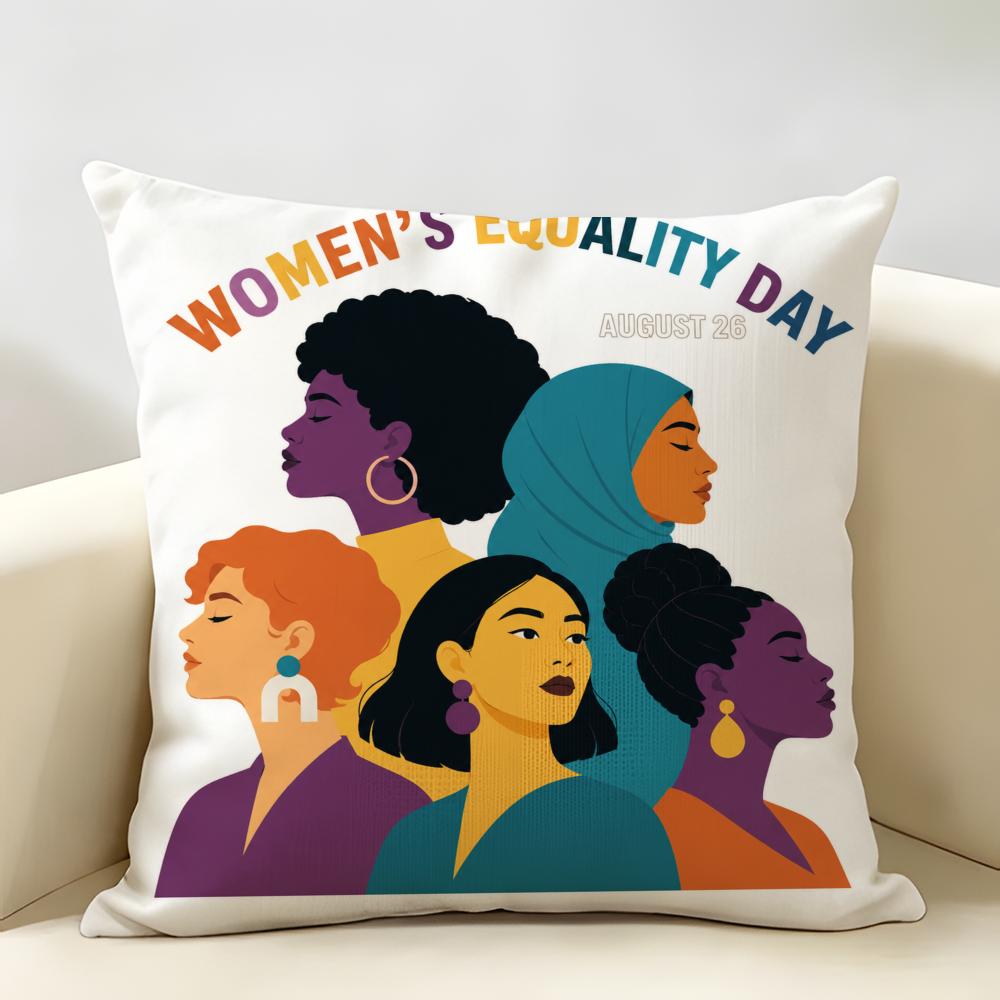 Womens Equality Day Cushion Cover Durable Hypoallergenic Organic Linen Pillow Cover Short Size Washable SkinFriendly
