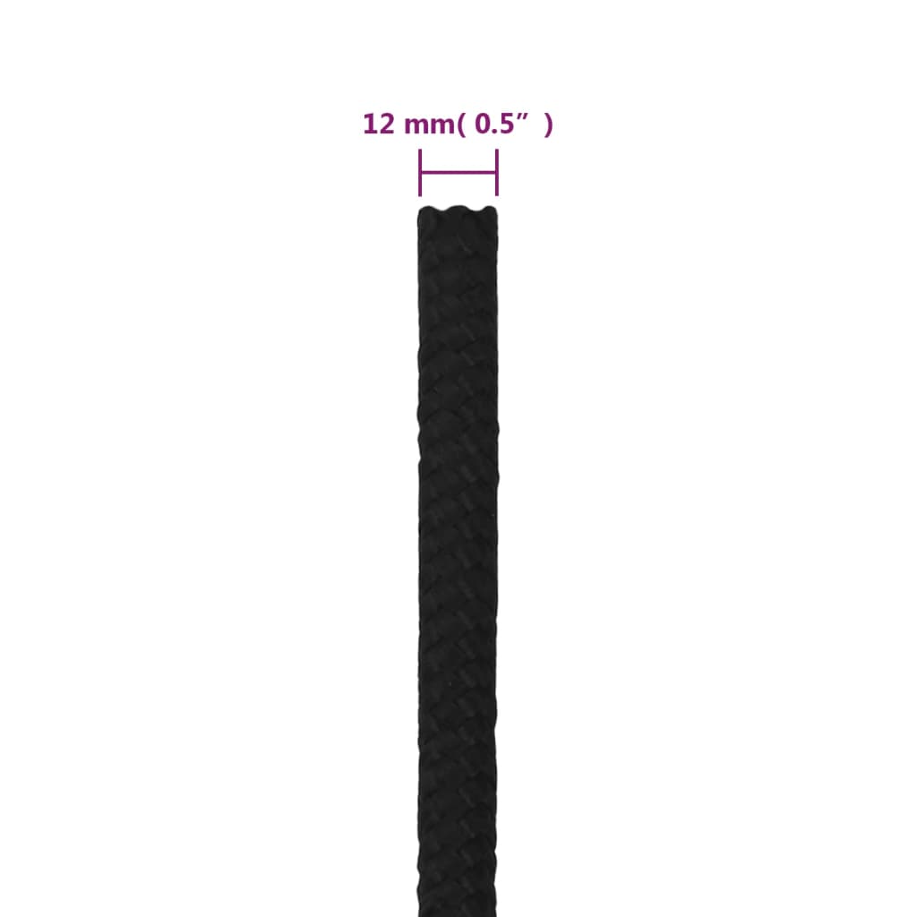 Vidaxl Linka Robocza, Czarna, 12 Mm, 50 M, Poliester