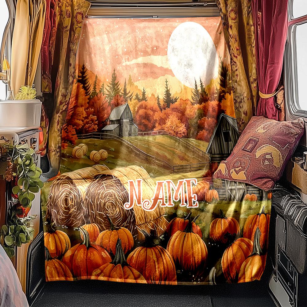 Autumn Harvest Moon Over Rustic Farm Scene Blanketcustomizable With Your Namecomfortable And Stylish Perfect For Travel Beds Chairs Offices Sofas