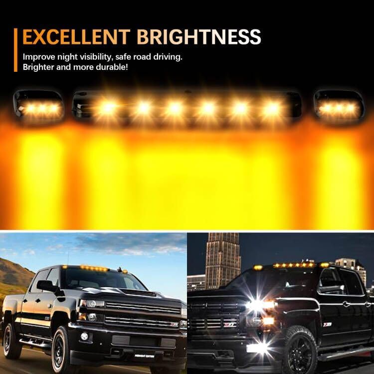 3X LED Cab Marker Lights Smoked Lens Amber Cab Top Roof Running Light Assembly Compatible with Silverado/Sierra 1500 2500 2500HD 3500 3500HD 2014