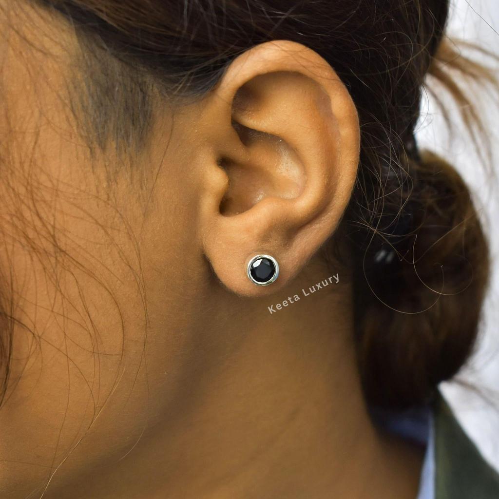 Natural Black onyx studs Black diamond earrings Sterling silver studs Handmade studs Healing gemstone studs Gift for her Gift for mom