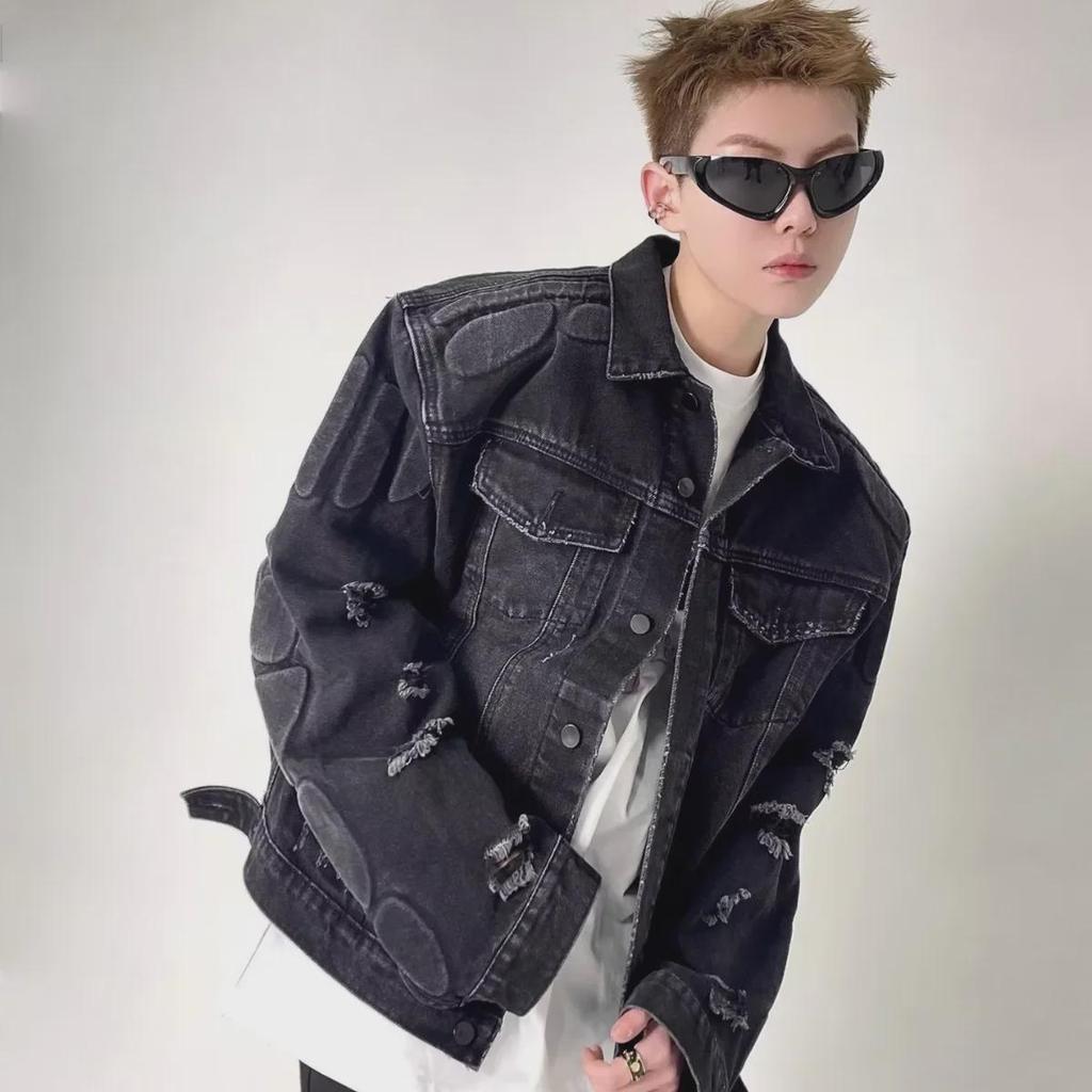 Men's Trendy Vintage Washed Ripped Denim Jacket - Versatile Retro Design for Spring and Autumn