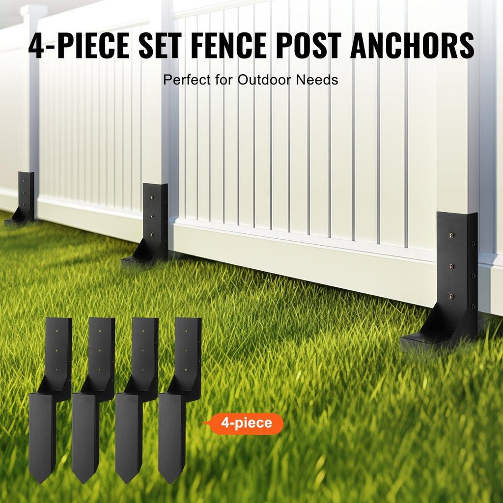 Fence Post Anchor Repair Kit, 4 Pack Inner Diameter 3.5 x3.5 Inches Heavy Duty Steel Fence Post Support Stakes, Anchor Ground Spike for Repair Tilted,