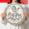 2D Flat, 1pc Round Aluminum Hanging Sign, Vintage Decorative Plaque with Bible Verses And Birds, "He Restores My Soul" Inspirational Quote