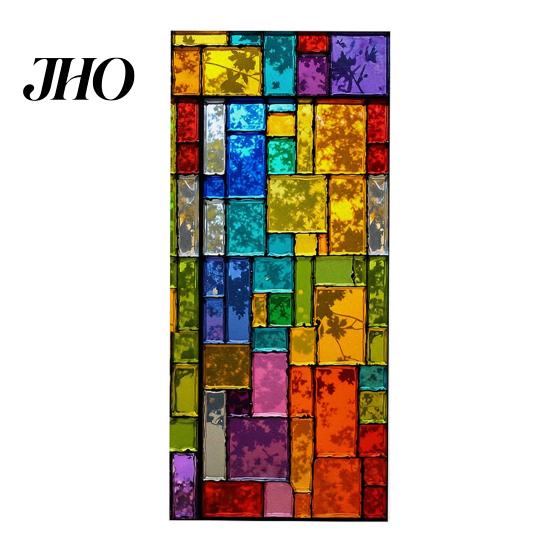Easy Install Glass Sticker Static Cling Window Film, Full Blackout, Colorful Geometric Privacy UV Blocking, Reusable Heat Insulation for Home