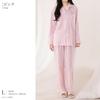 Yes Family Double Gauze Pajama Long Front Striped Size Pink Women's Set, 100% Cotton, Sleeves, Opening, Pattern, M,