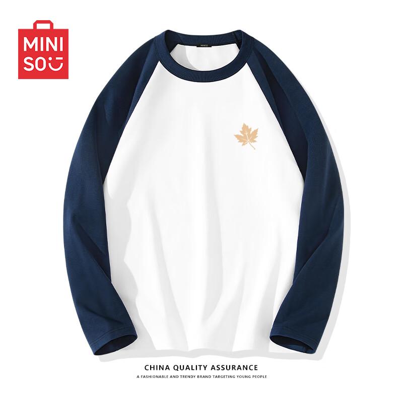 MINISO Men's American Retro Heavyweight Cotton Raglan Long-Sleeve T-Shirt