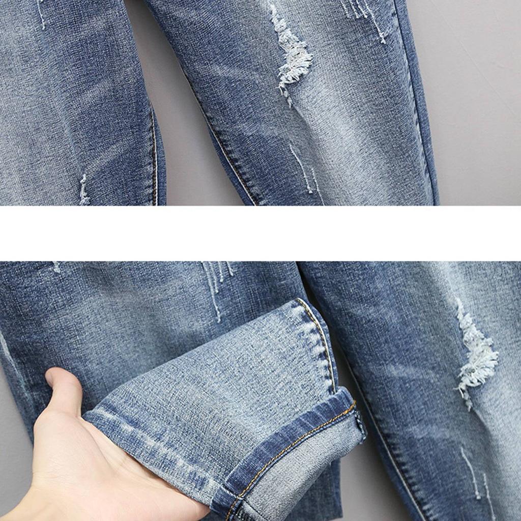 Женские брюки большого размера, эластичные джинсы, свободные полуэластичные брюки