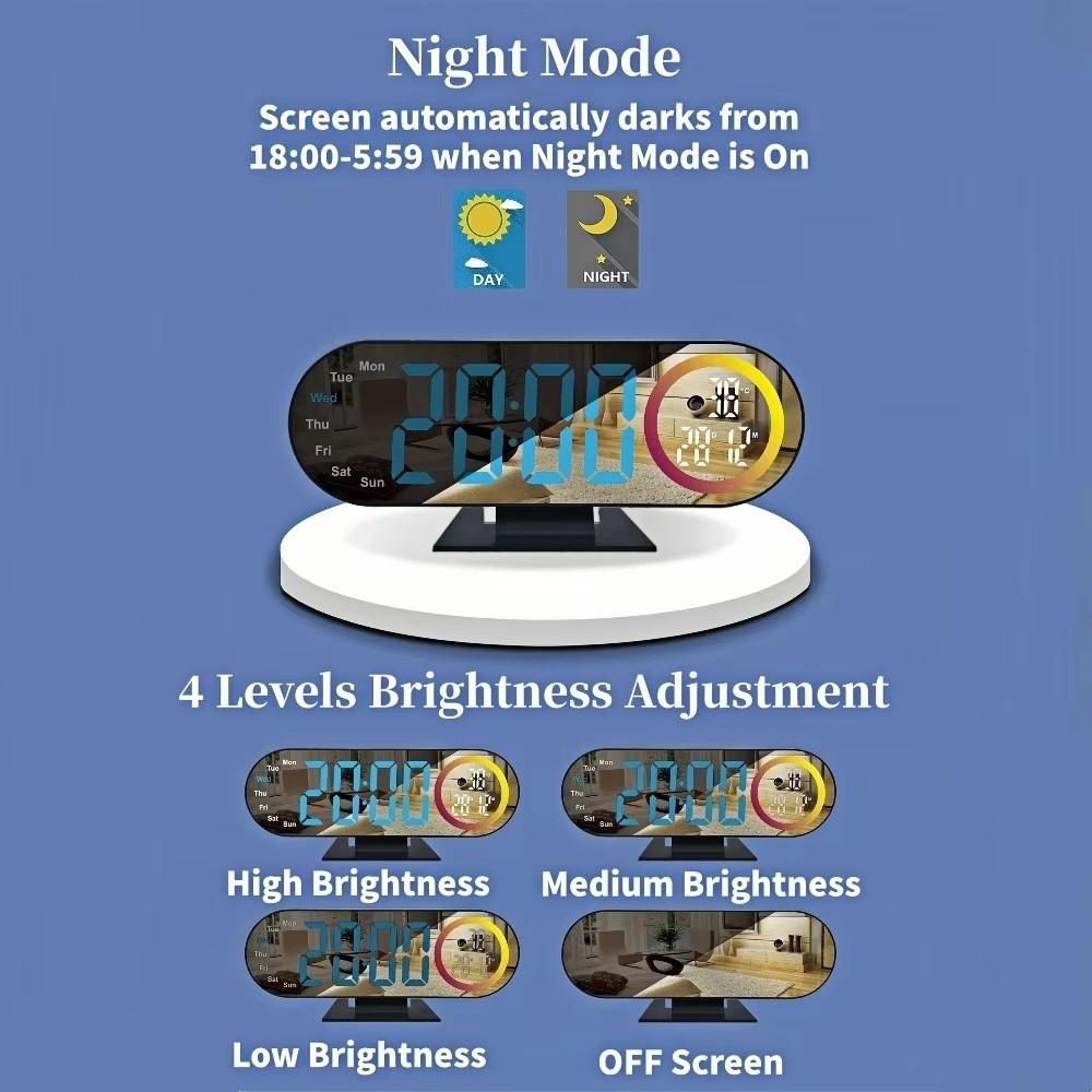 Voice Control Digital Alarm Clock 12/24H Format LED Electronic Clock LED Mirror Clock  Office Decor