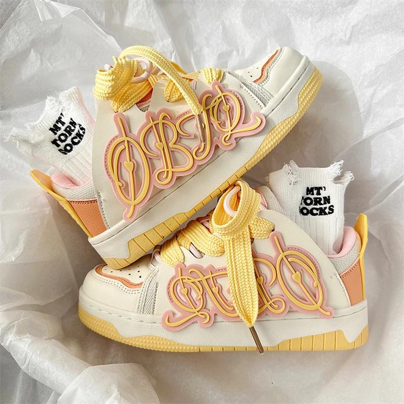 New Autumn and Winter Women's Casual Versatile Low Top Thick Sole Board Shoes Couple Outdoor Leather Sports Shoes Size35-44