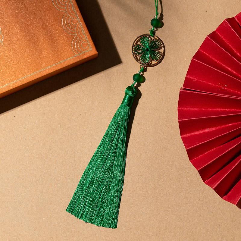 1PC Craft Thousand Leaf Tassel Pendant Polyester Peach Blossom Tassel Beads Charms