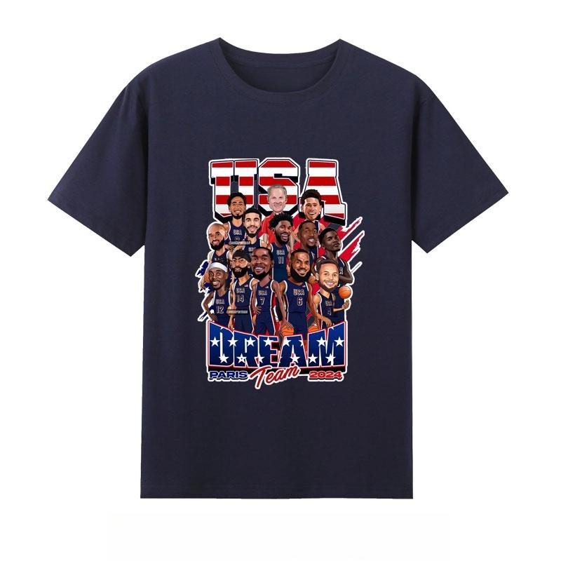 Летняя мужская футболка USA Dream Team с круглым вырезом и коротким рукавом, принт Durant James Curry, для фанатов стрелкового спорта, 100% хлопок