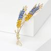 Shiny Wheat Brooches Women's Fashion Blue And Yellow Rhinestone Pins Ear Of Wheat Plant Badge Delicate Daily Suit Accessories