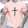 Cotton Short Sleeved Men's T-shirt with Cross Pattern Printed On It, Men's Summer Outdoor Clothing, Daily Style, Fashionable and