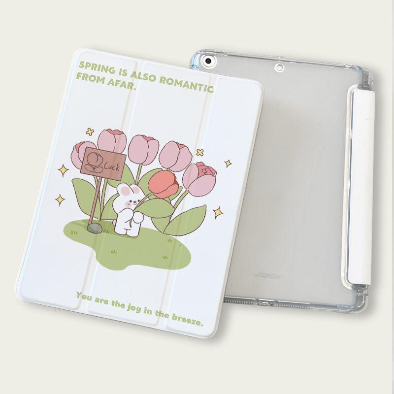 Чехол для iPad Pro2024, новый чехол для iPad с рисунком кролика-тюльпана для iPad Air6 11 13 дюймов Air4 Air5 10th 10,9 Pro11 Pro13 2024 с подставкой для карандашей