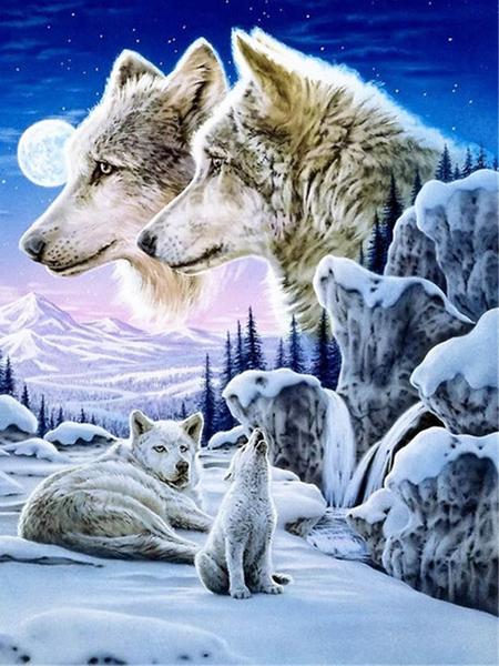 Diy 5d полная алмазная живопись, вышивка животных, квадратная круглая дрель, лес, лунный свет, волк, мозаика, украшение для мебели, подарок для хобби