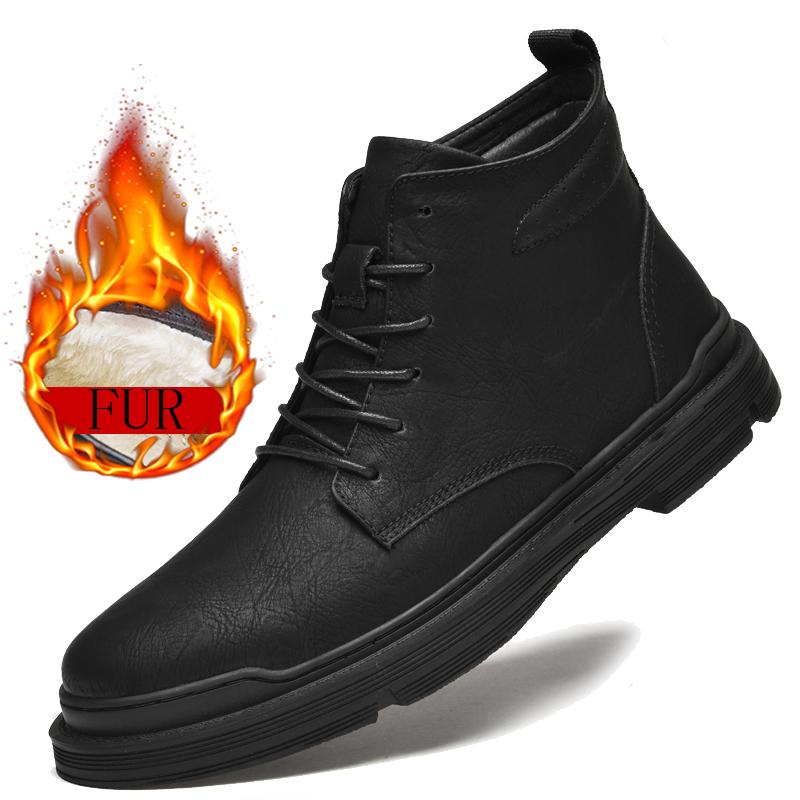 Зимние ботинки Chelsea Men Boots New Fashion Plus Velvet Outdoor Shoes Качественные ботинки из натуральной кожи Ботильоны Business Lace Up Boots