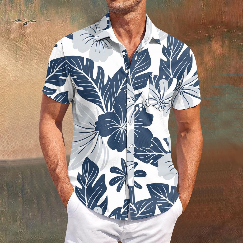 Men's Vintage Button Down Bowling Shirts Short Sleeve Summer Beach Shirt
