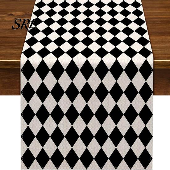 Decorative Table Cover for Home Modern Geometric Runner, Black And White Checkered Runner 72 Inch Striped Dining Decor Breathable Polyester