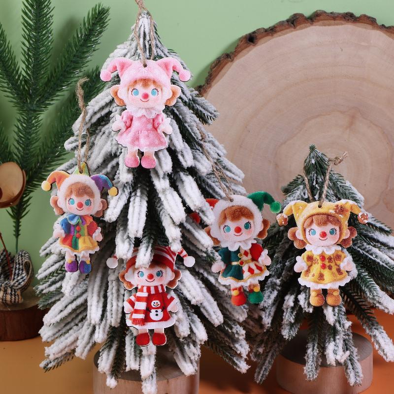 12/24 шт. Цветные Рождественские куклы-подвески 2D-печатные деревянные украшения Декорации для двора и праздничной вечеринки