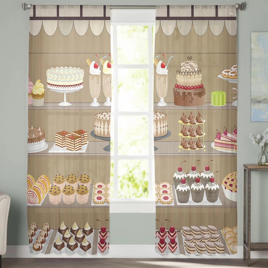 Десерт, торт, хлеб, современные тюлевые шторы для гостиной, спальни, дома, кухни, окна, прозрачные шторы