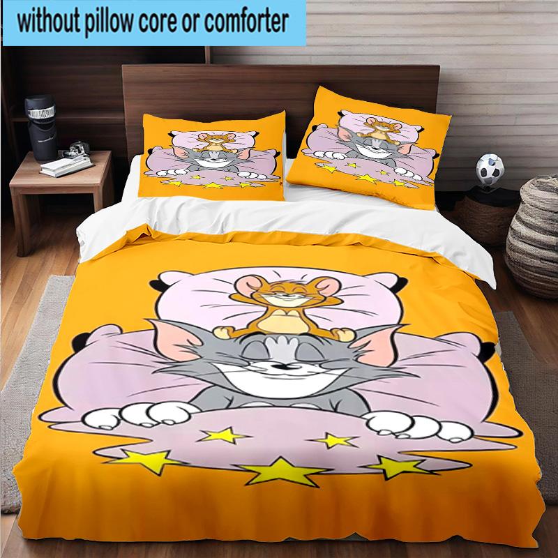 3PCS Cat And Mouse In Flowers 3pcs Bedding,Including 3PCS Duvet Cover And 2pcs Pillowcases Perfect for Christmas,Ideal for Bedroom, Dormitory