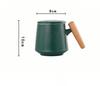 Ceramic Coffee Mug with Wooden Handle, Lid & Spoon, Gift Set for Office & Home