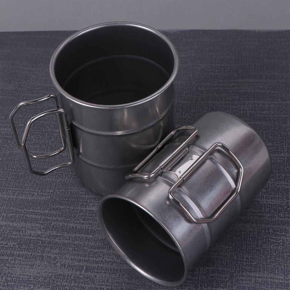 Folding Handle Stainless Steel Camping Mug Oil Barrel Shape Portable Outdoor Drinking Cup  BBQ