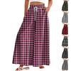 Women High Waisted Wide Leg Pants Casual Flowy Palazzo Pants Plaid Print Trousers With Pocket