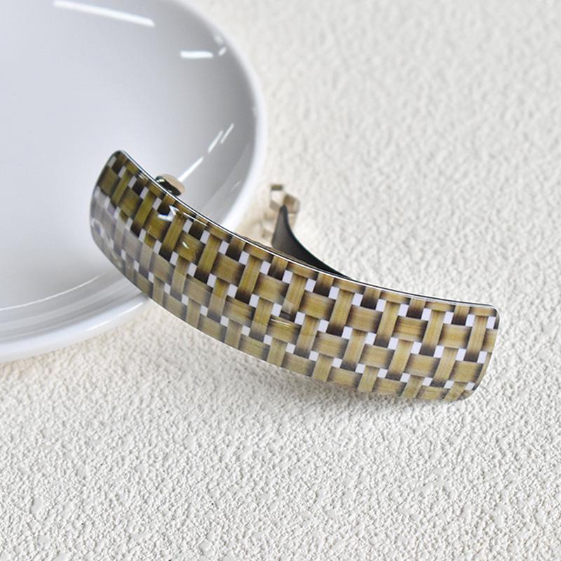 Korean Trendy Acetate Plaid Hair Clip - Colorful Curved Design for Bangs