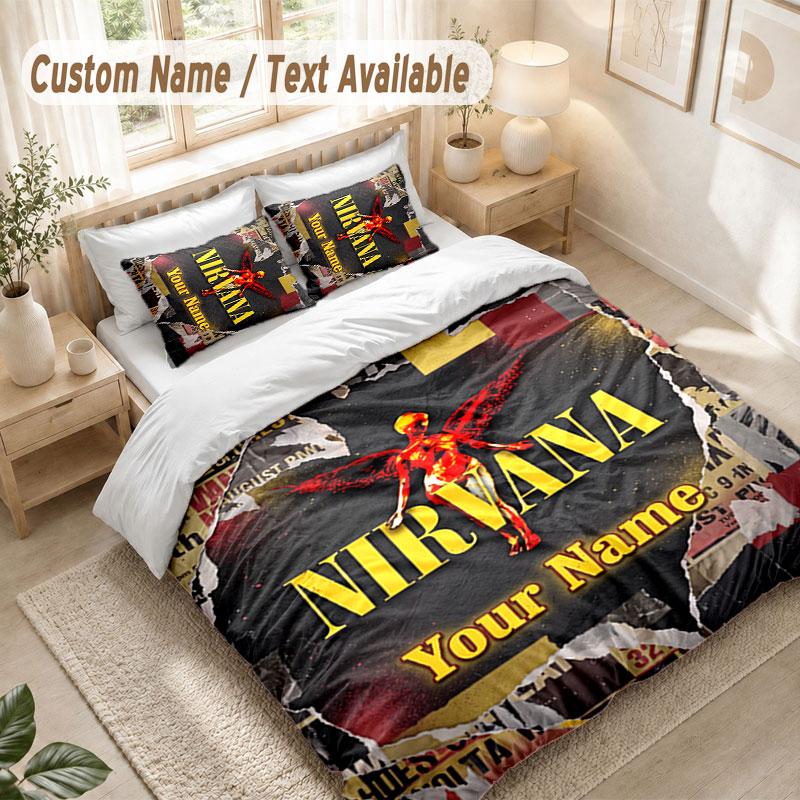 Custom Name Bedding Set 3 PiecesNirvana Print Duvet Cover + 2 Pillowcases Soft Bed Decor
