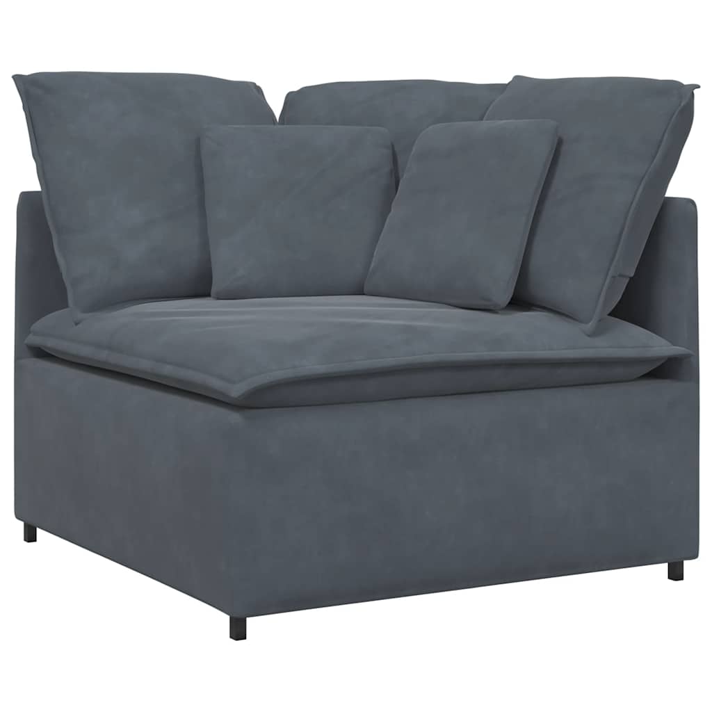 Modular Sofa with Footstool and Cushions Velvet Dark Grey