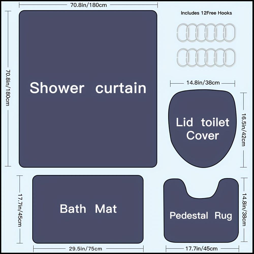 4 шт. Платиновая мраморная занавеска для душа с 12 крючками Нескользящий коврик для ванной комнаты Полный набор декора для ванной комнаты с накладкой на крышку унитаза и ковриком U-образной формы