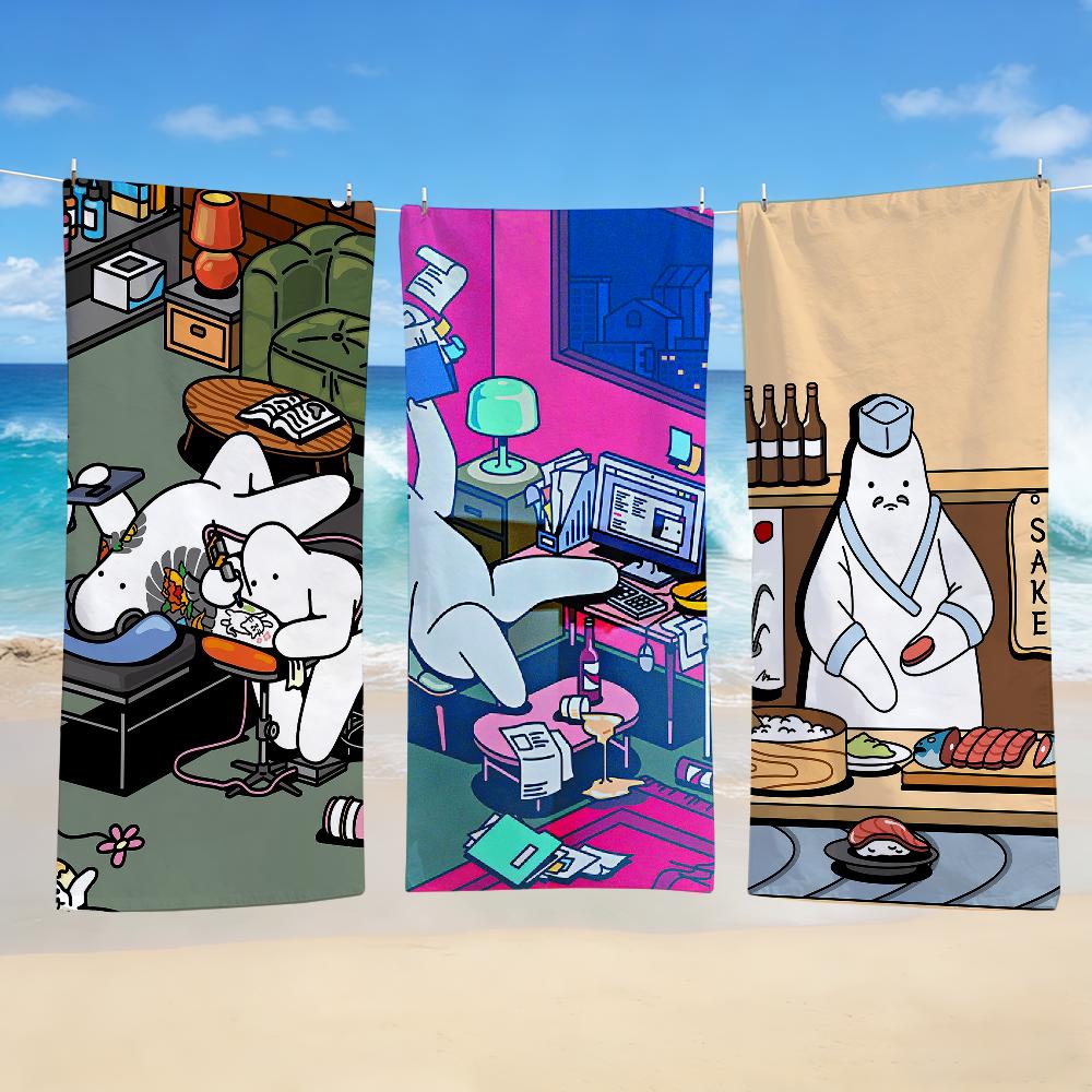Towel Textile Bathrobe Beach Quick-Drying Lightweight Illustration D-DonothingS Portable Camping Cute M-Mr Swim Pool Travel