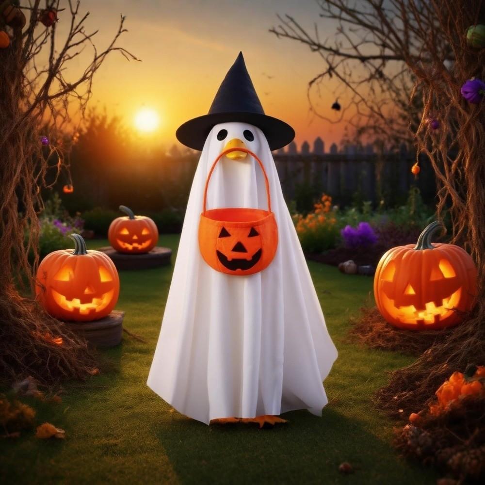 with Pumpkin Basket Porch Goose Halloween Outfit Outdoor Courtyard Decoration