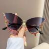 New Luxury Rimless Anti Blue Light Butterfly Sunglasses Ladies Fashion Unique Outdoor Eye Protection Eyewear Diamond Goggles