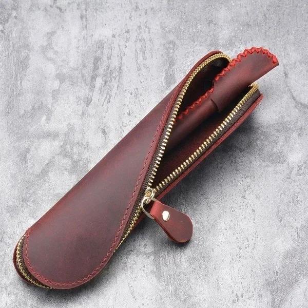 Retro Vintage Leather Pencil Case Leather Handmade Purse Pouch Bag Box Make Up Cosmetic Pen Case Student Stationery Storage Bag