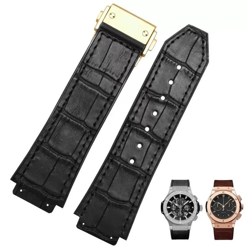 26x19 мм Настоящая Коровья Кожа Резина Ремешок для Часов для HUBLOT Classic Fusion Universe Big Bang Серии Мужской ремень Ремешок для Часов Бабочка Пряжка