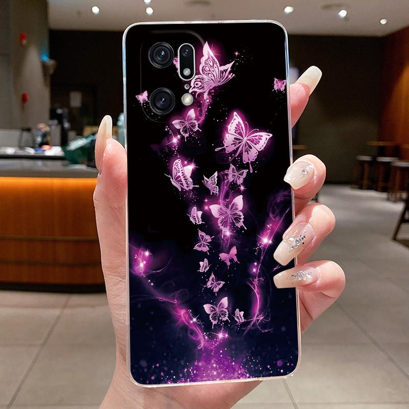 Чехол для Oppo Find X5 Pro, Роскошный модный с бабочками и цветами, Мягкий силикон, Прозрачный ТПУ, Чехол для телефона OPPO FindX5 X5Pro, Задняя крышка