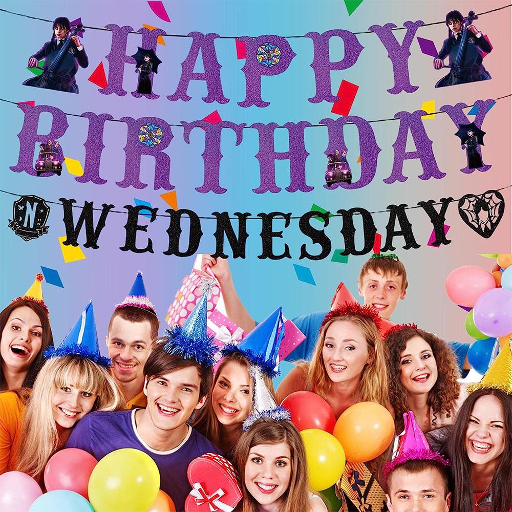 15 шт. Товары для вечеринки Уэнсдей Аддамс, включая баннеры и топперы для торта